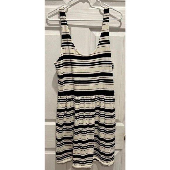 J. Crew Women's Large Villa Dress Black Ivory Stripe  Casual Buttons - Picture 2 of 7